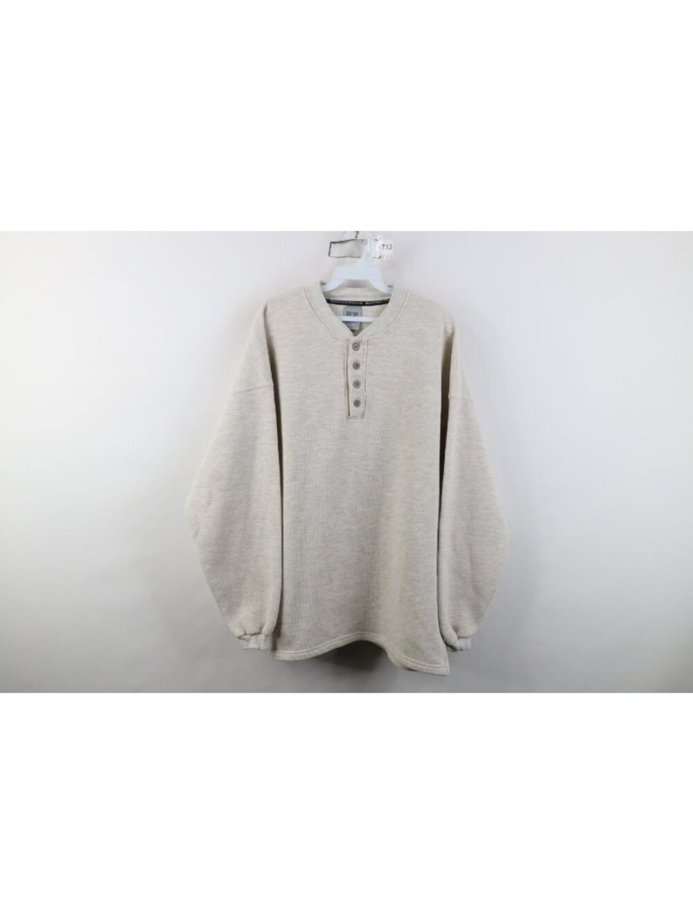 Vintage 90s Russell Athletic Mens Large Blank Thermal Knit Henley Sweatshirt USA